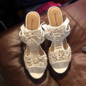 White lace wedge sandals